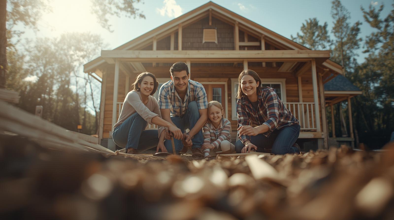 Happy family at their new home being built from the ground up