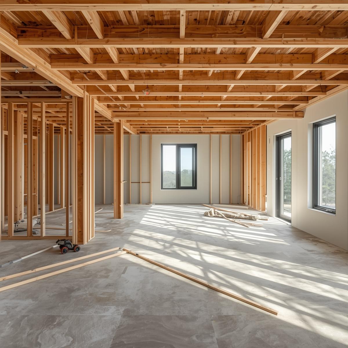 Residential home renovation framing in progress