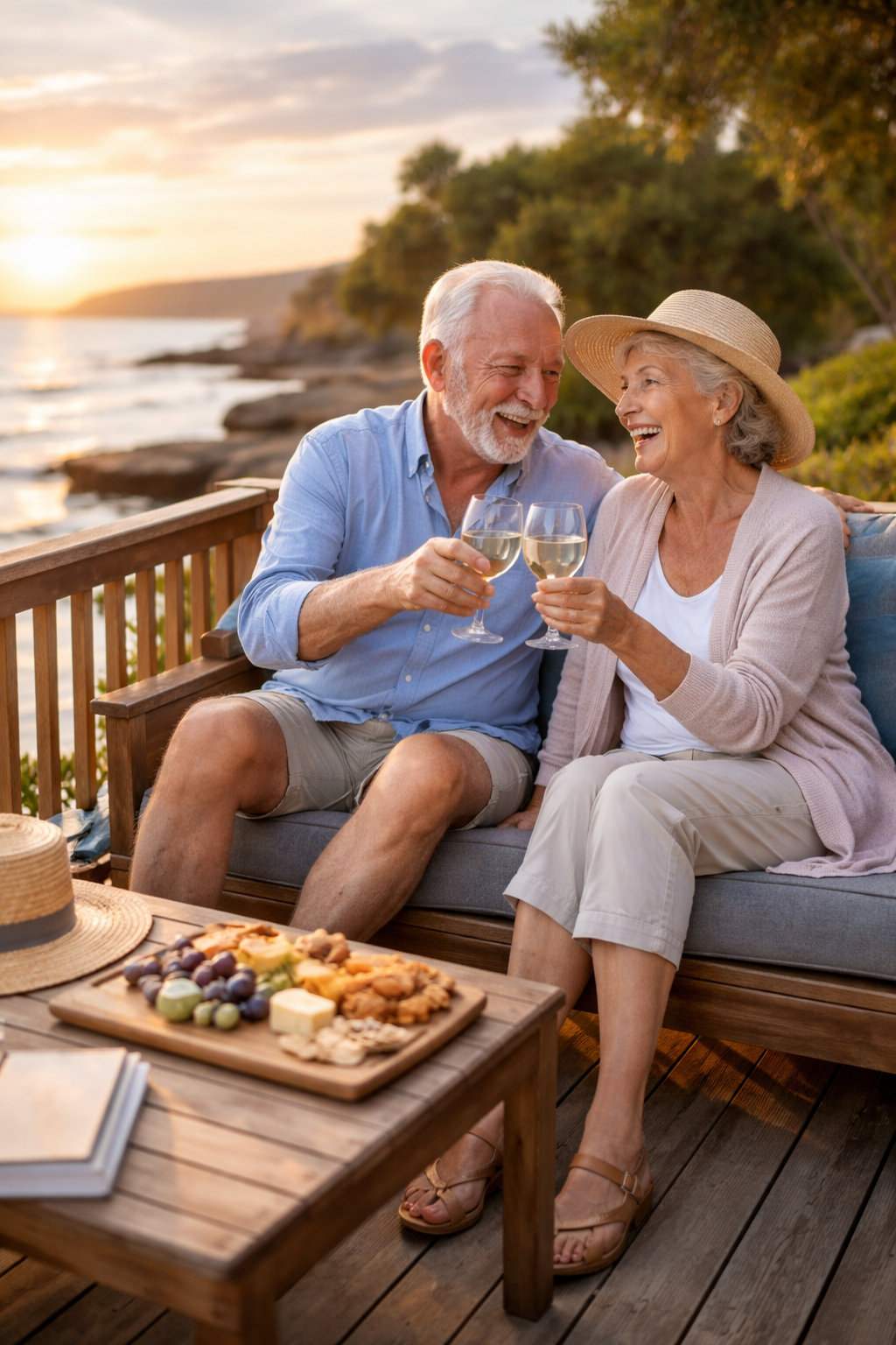 Retired couple relaxing and enjoying their home